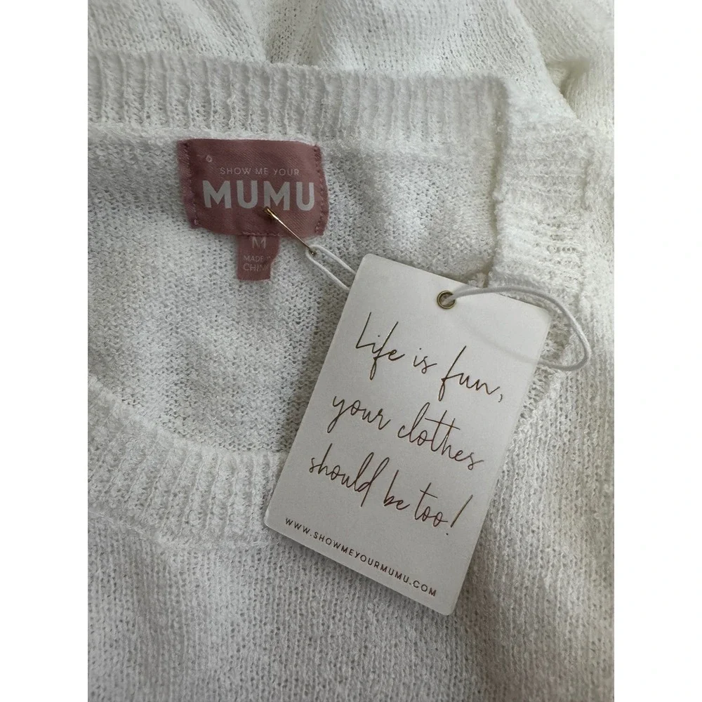Show Me Your Mumu Woodsy Sweater Ciao Cocktail Graphic Knit White Medium NWT